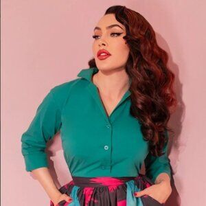 Vixen by Micheline Pitt 1950s Vintage Style Button Up Blouse